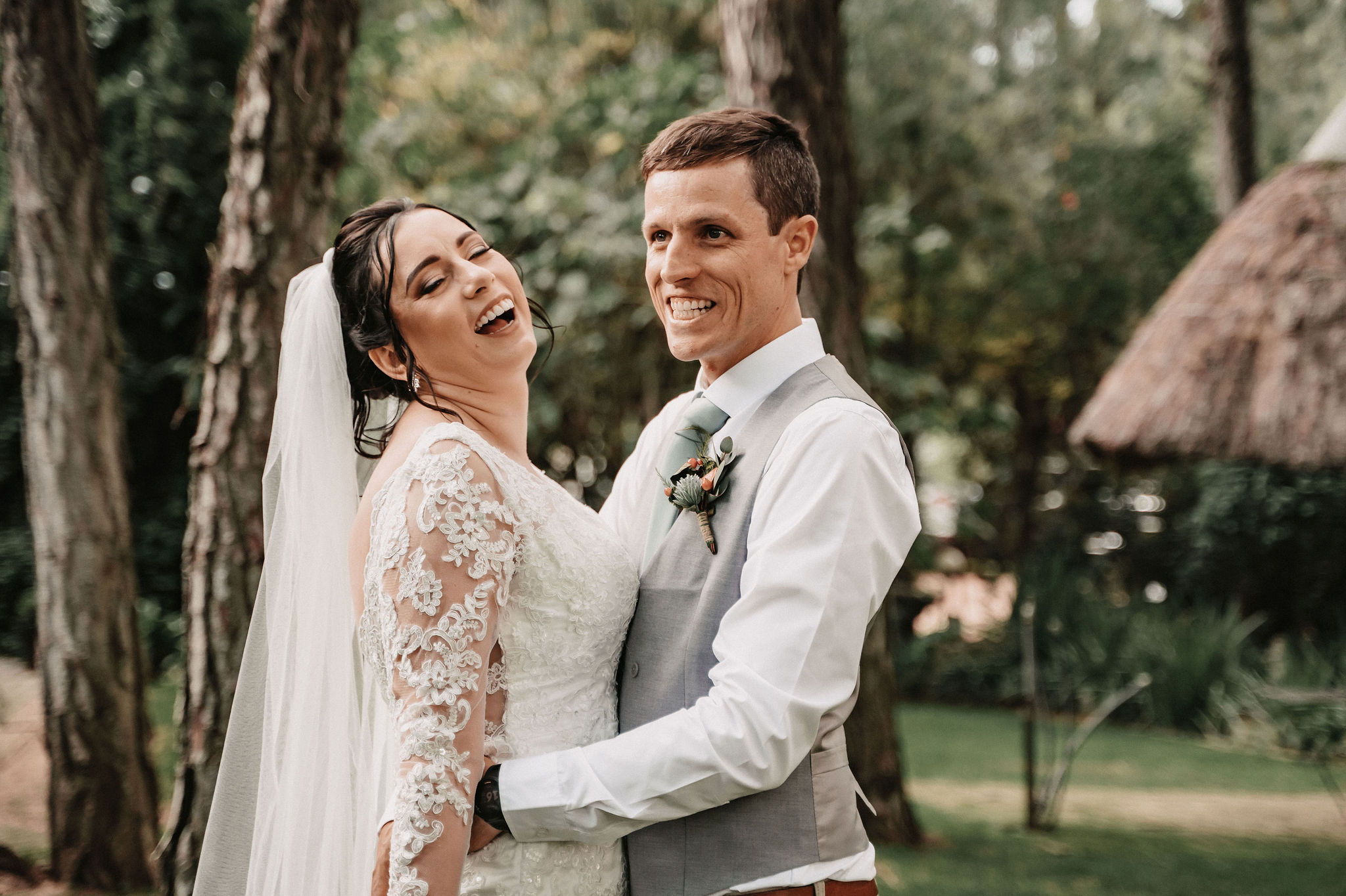 bride and groom at forrest walk wedding venue